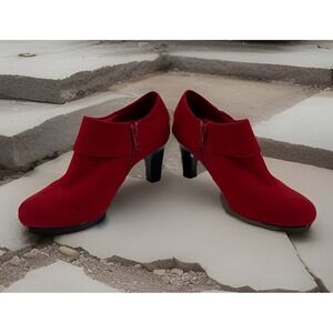 Aubrey Lynn Women's Booties Red Suede Size 6.5M 3" Heel.  Fast Shipping